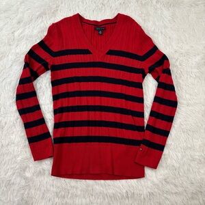 Tommy Hilfiger Nautical‎ Red & Navy V Neck Sweater Size Large